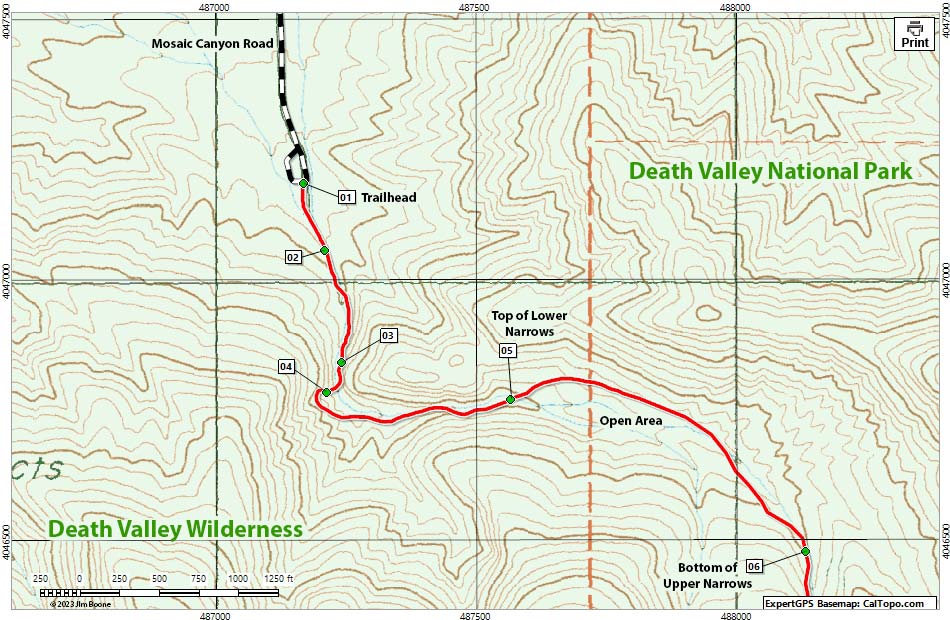 Lower Mosaic Canyon Map