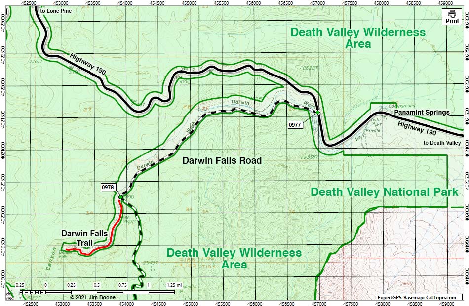 Darwin Falls Trail Map