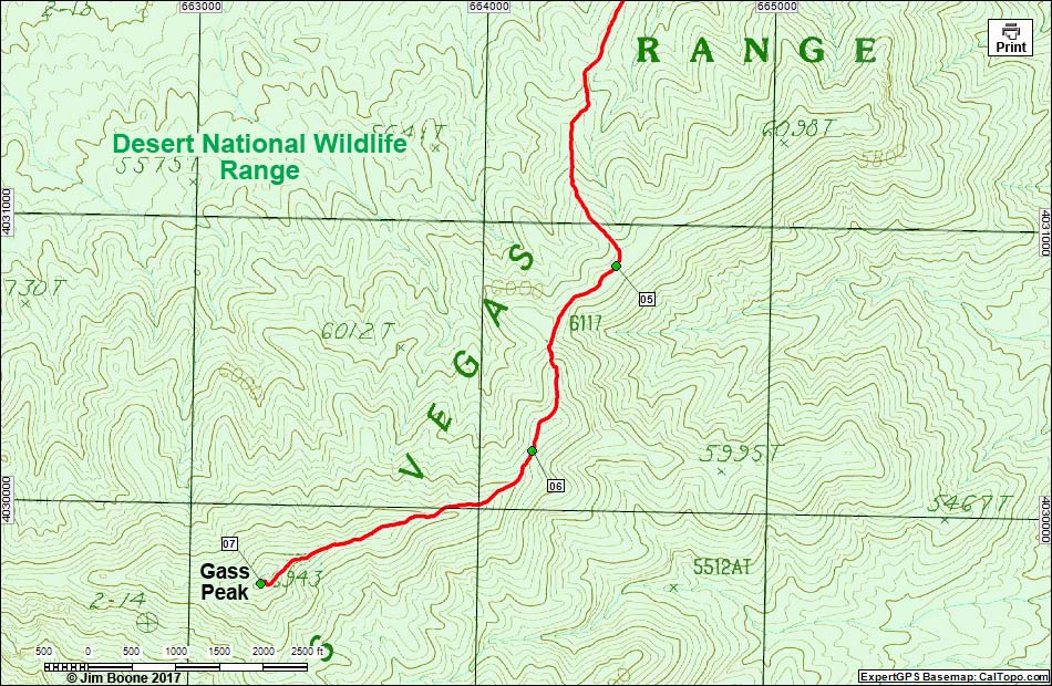 Gass Peak Route Map