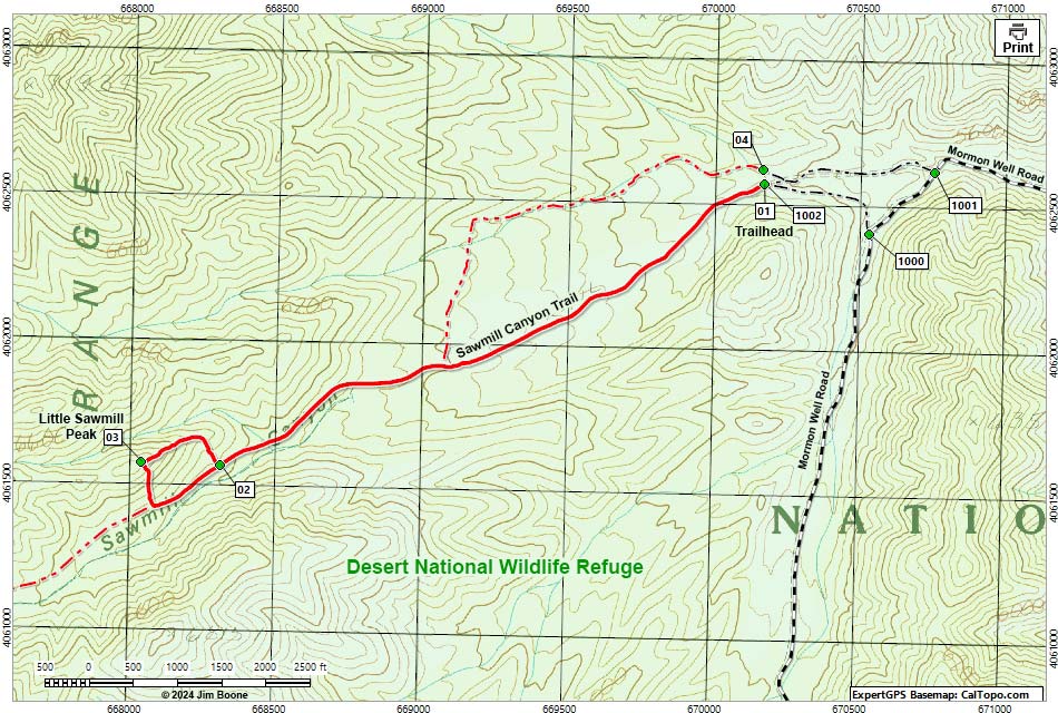 Little Sawmill Peak Route Map