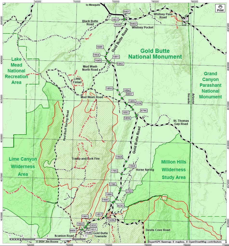 Gold Butte Road Map Unpaved Section Southbound