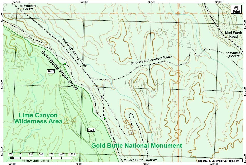 Gold Butte Wash Road Map -- South Section