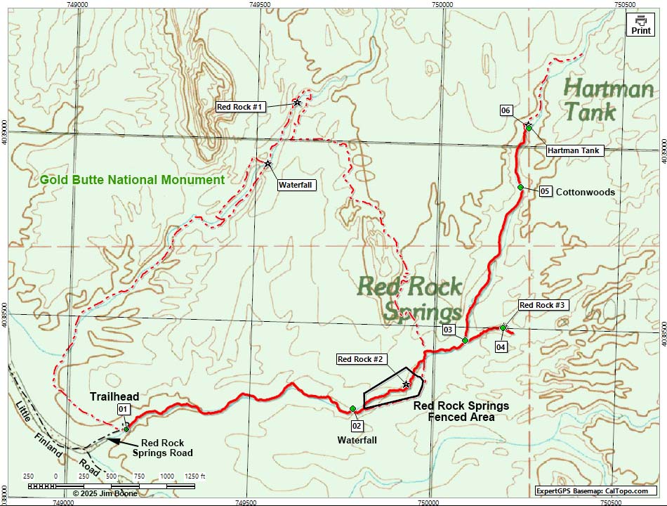 Red Rock Springs and Hartman Tank Route Map