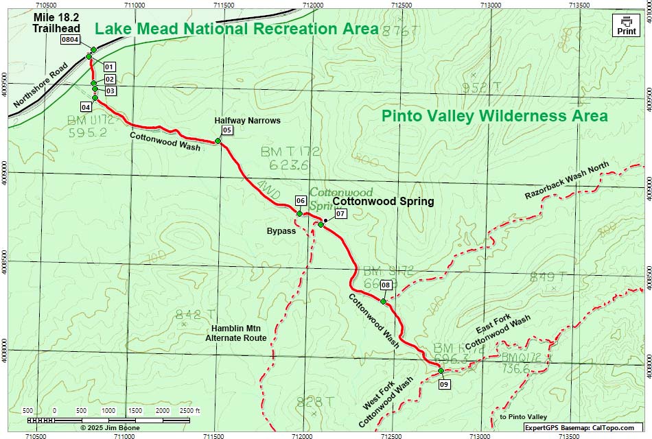 Cottonwood Spring Route Map