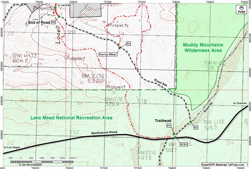 Lovell Wash Narrows Route Map