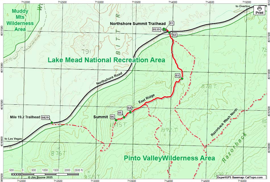 Northshore Peak, East Ridge Route Map