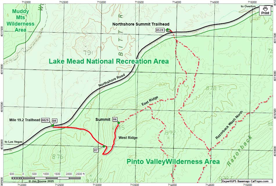 Northshore Peak, West Ridge Route Map