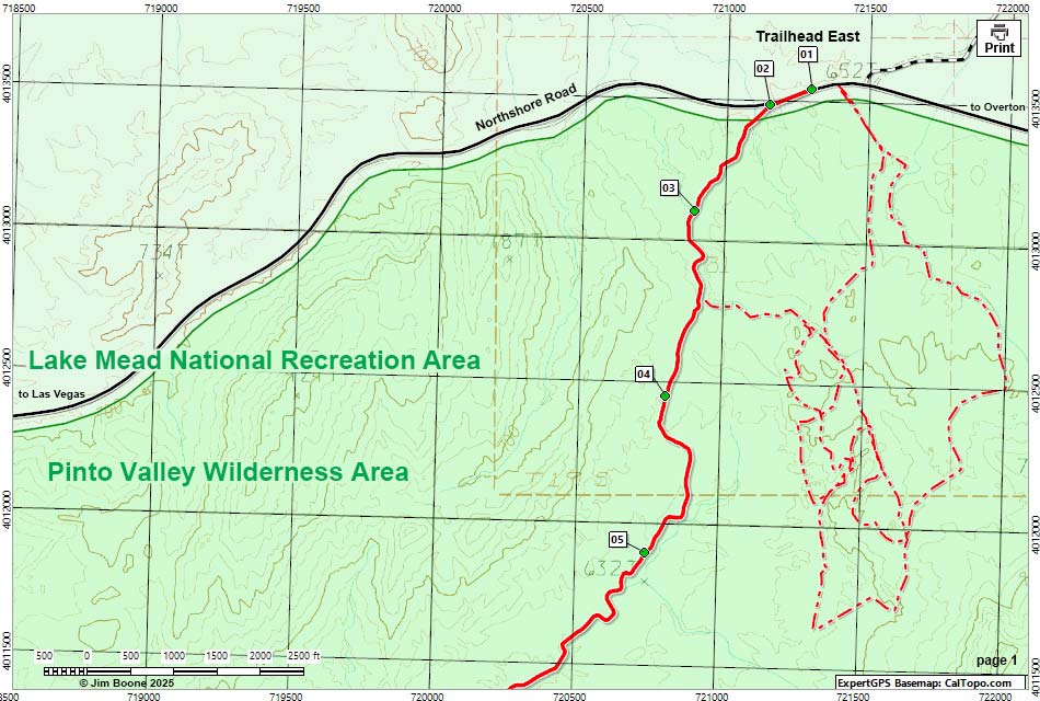 Pinto Valley Route Map -- Northeast Section