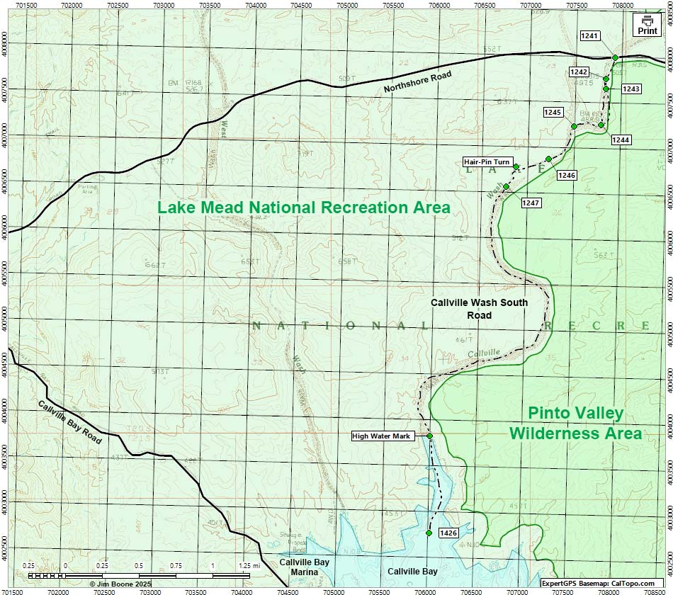 Callville Wash South Road Map