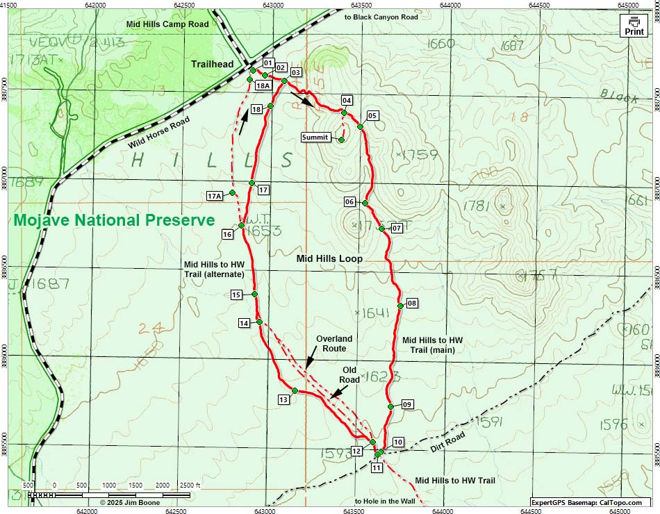 Mid Hills Loop Map