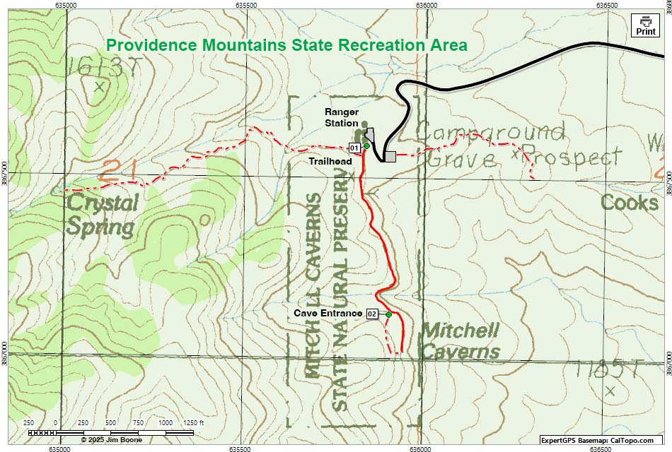 Mitchell Caverns Trail Map