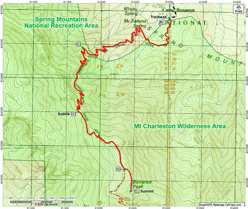 Bonanza Peak Trail Hiking Map