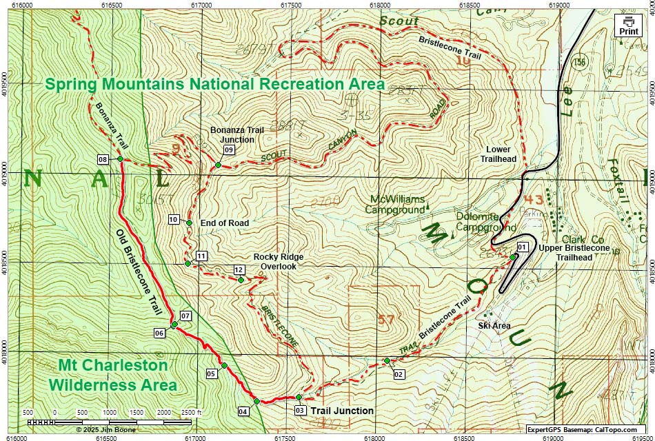 Old Bristlecone Loop Trail Map