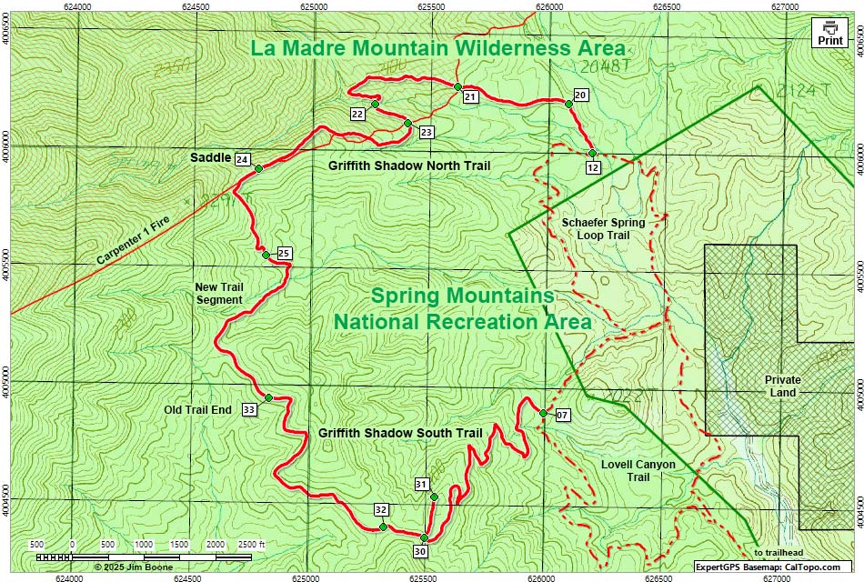 Griffith Shadow North Trail Map