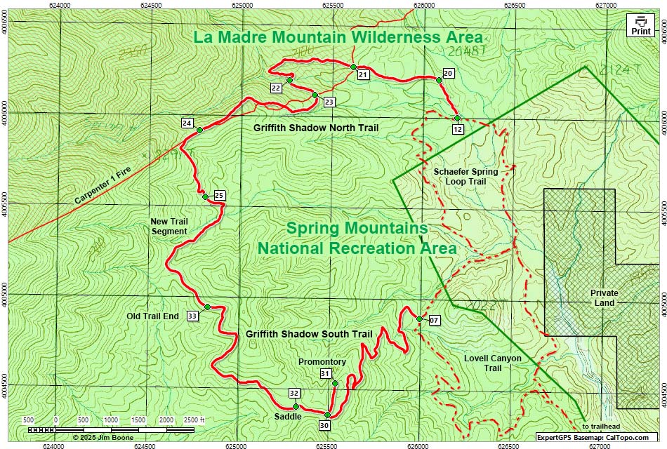 Griffith Shadow North Trail Map