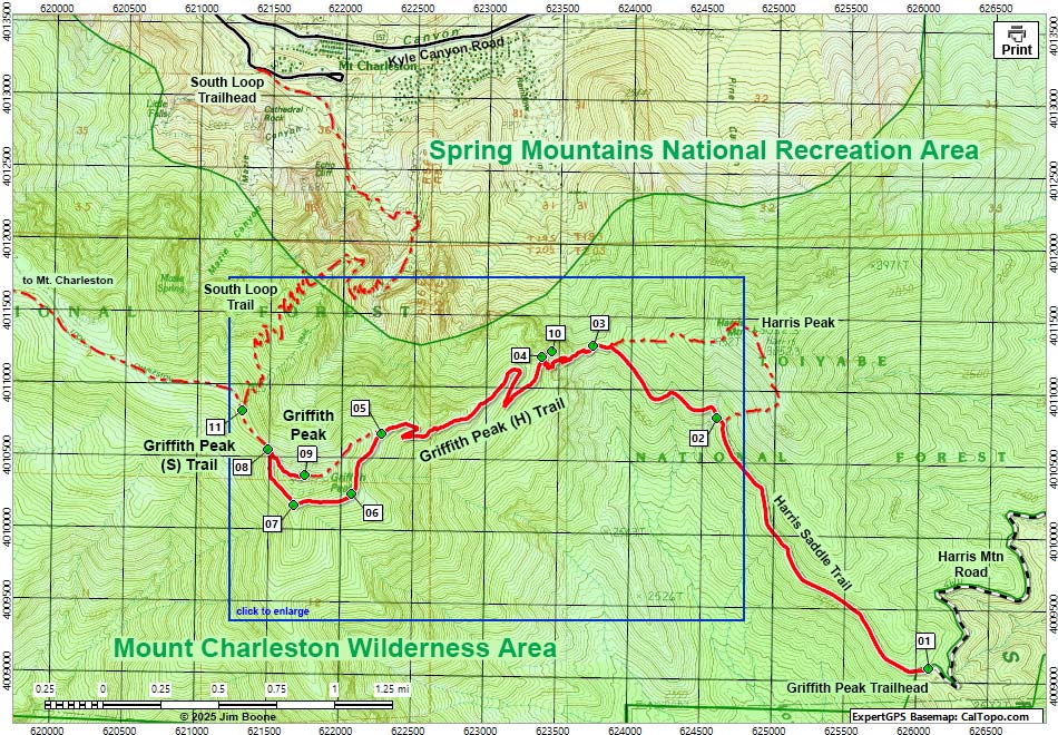 Griffith Peak Area Hiking Map