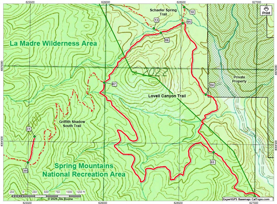 Lovell Canyon Trail Map, north section