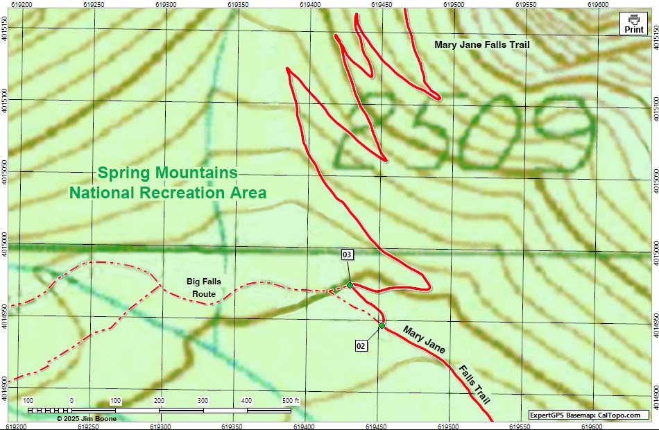 Mary Jane Falls - Big Fall Trail Junction Map