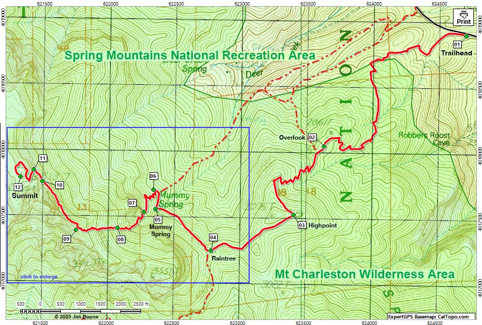 Mummy Mountain, East Face Route Map
