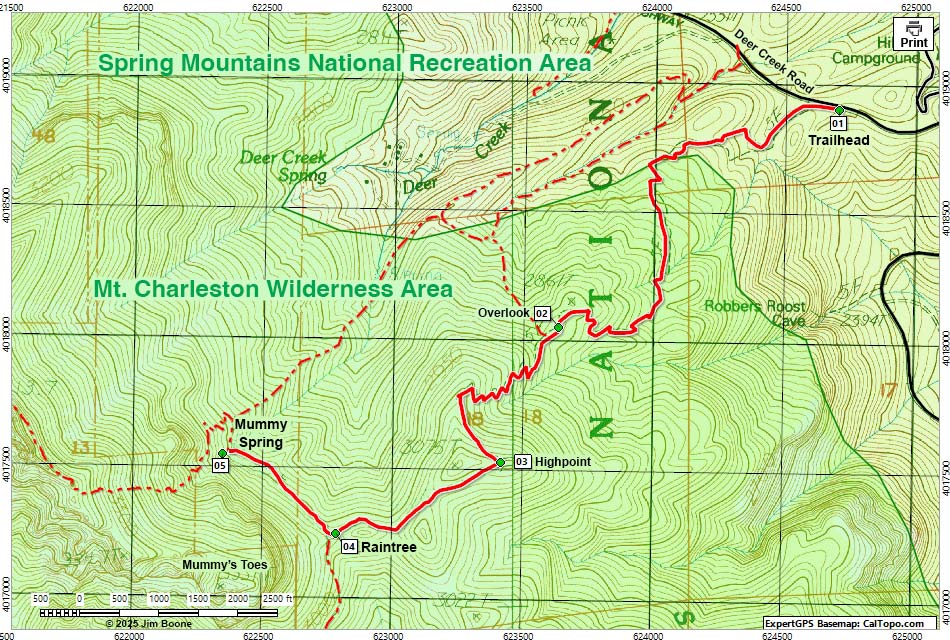 Mummy Spring Trail Hiking Map