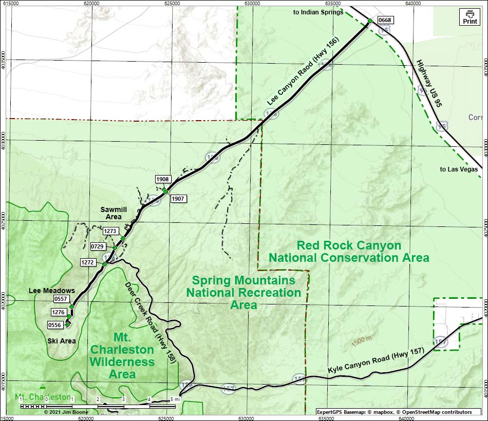 Lee Canyon Road Map