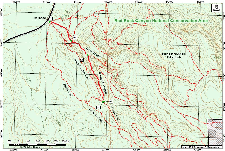 Fossil Canyon Route Hiking Map