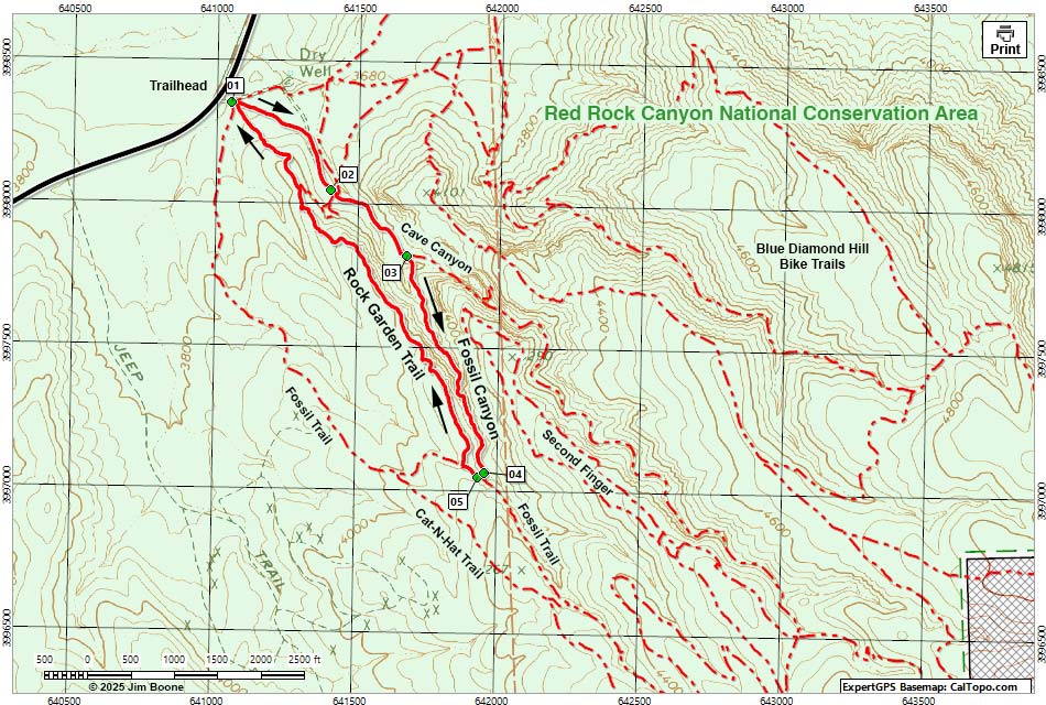Fossil Canyon Route Hiking Map