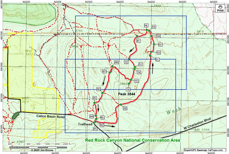 Peak 3844 East Loop Hiking Map