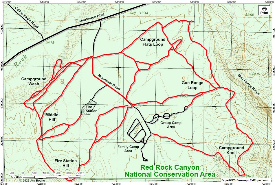 Red Rock Canyon Campground Area Hiking Map
