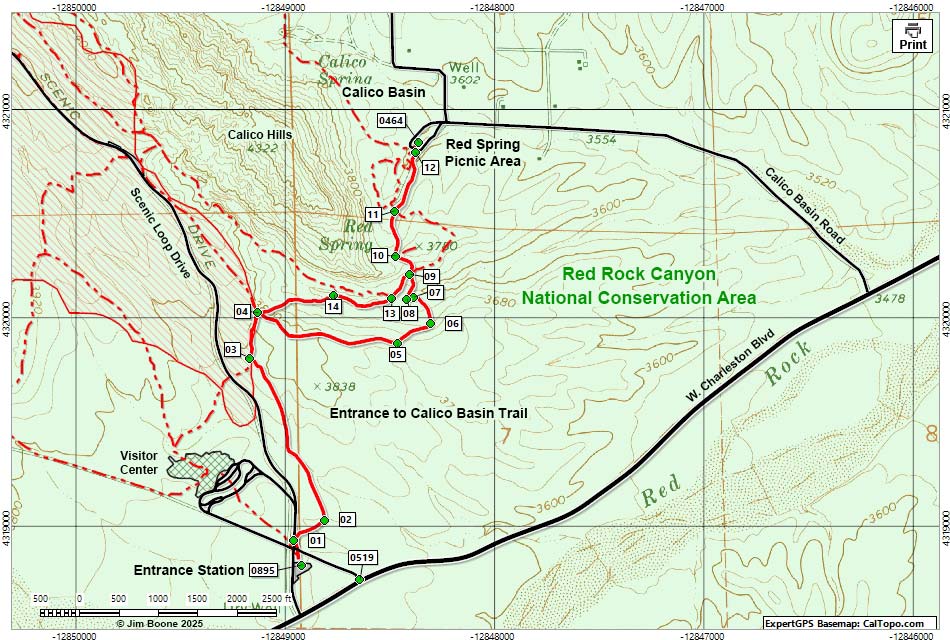 Entrance Station to Calico Basin Trail Map