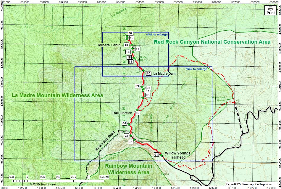 La Madre Miner's Cabin Trail Map