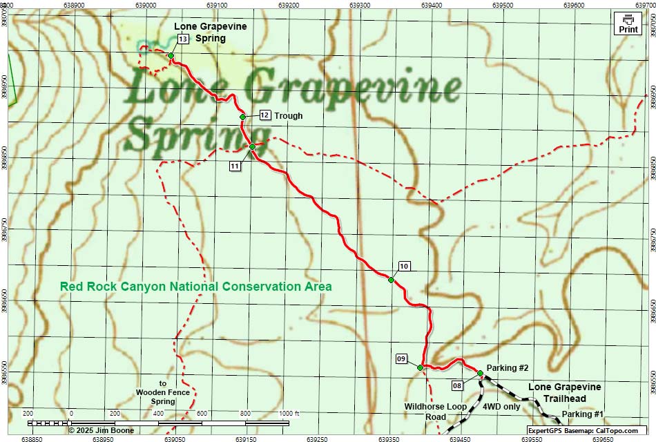 Lone Grapevine Spring Trail Map