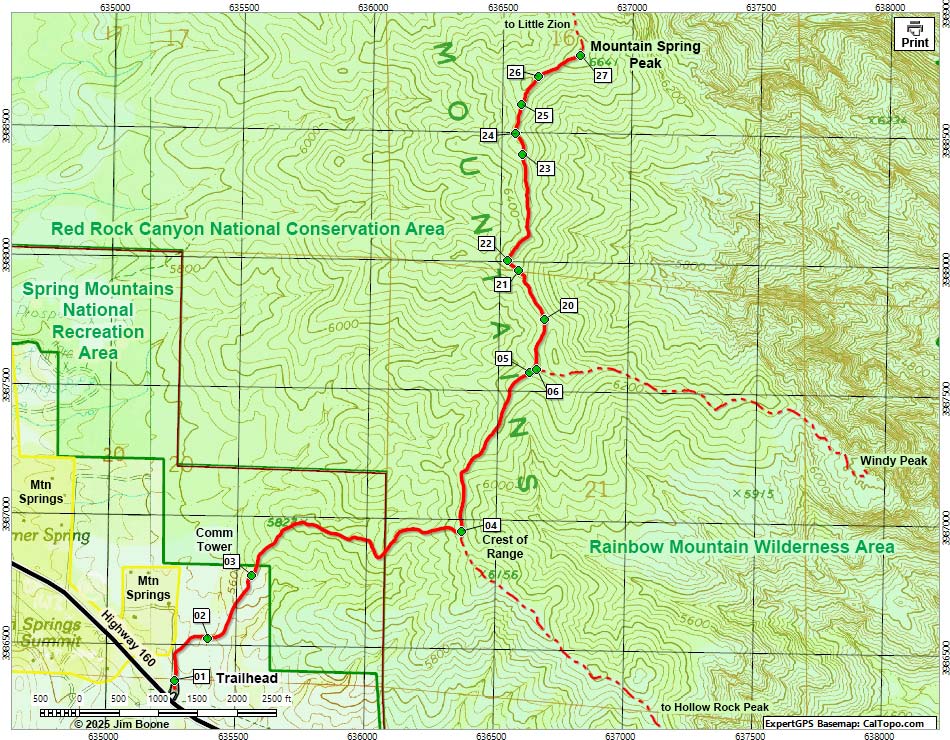 Mountain Spring Peak Route Map
