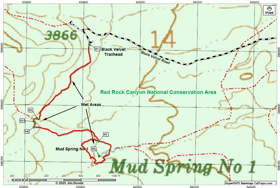 Mud Spring No 1 Route Map
