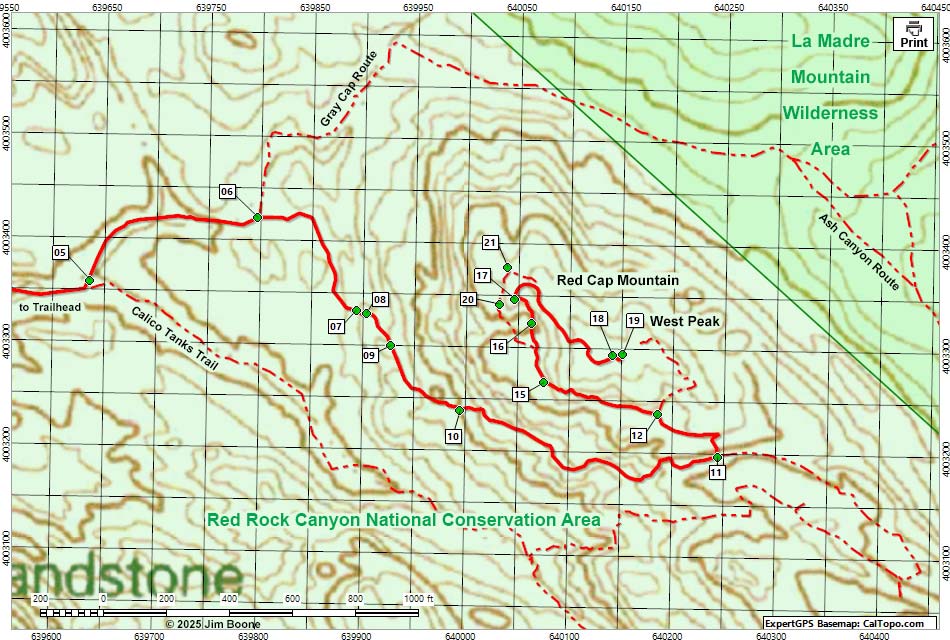 Red Cap Peak Route Map