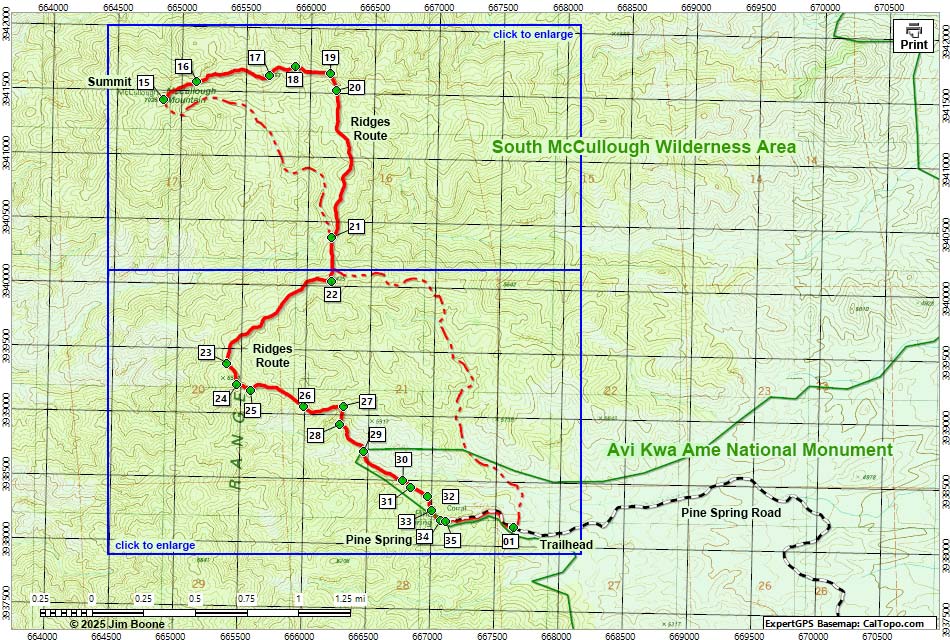McCullough Mountain Ridges Route Map