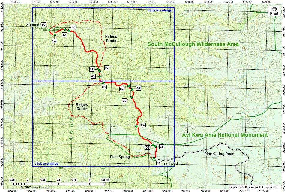 McCullough Mountain Washes Route Map