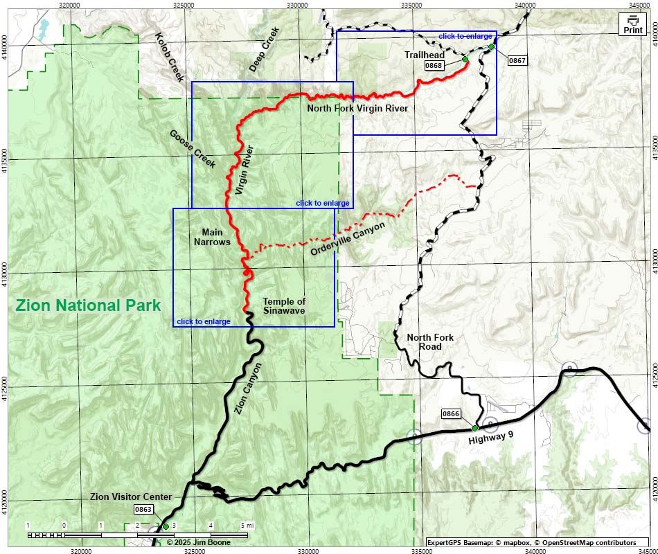 Virgin River Narrows Route Map