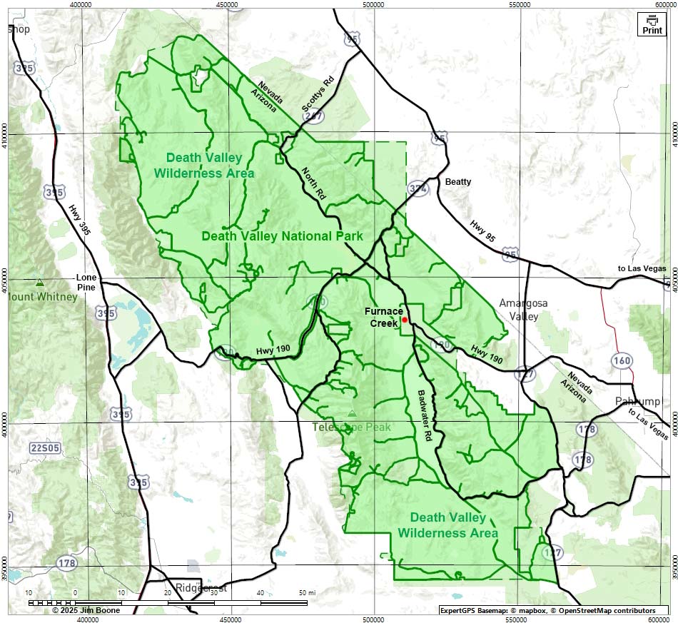 Death Valley Wilderness Area Map