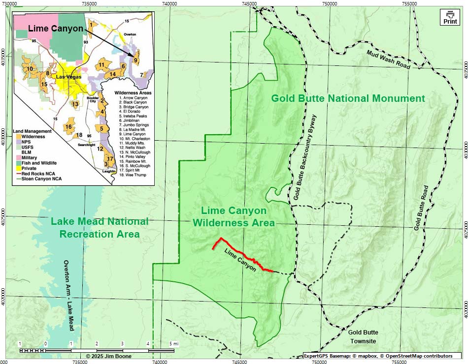 Lime Canyon Wilderness Area Map