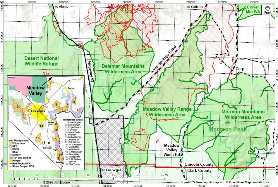Meadow Valley Range Wilderness Area Map
