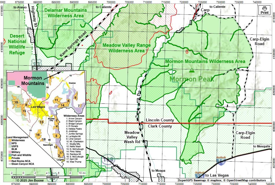 Mormon Mountains Wilderness Area Map