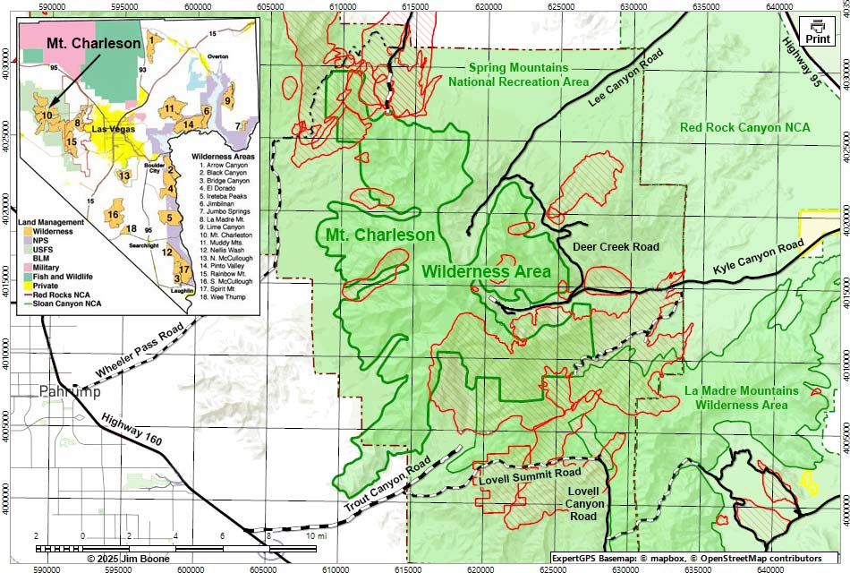 Mt. Charleston Wilderness Area Map