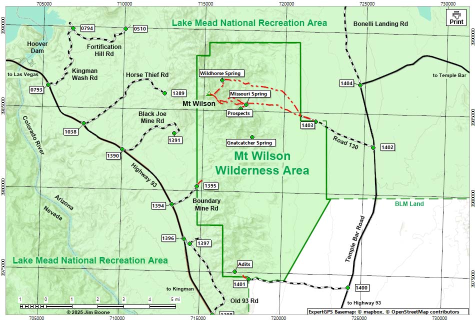 Mount Wilson Wilderness Area Map