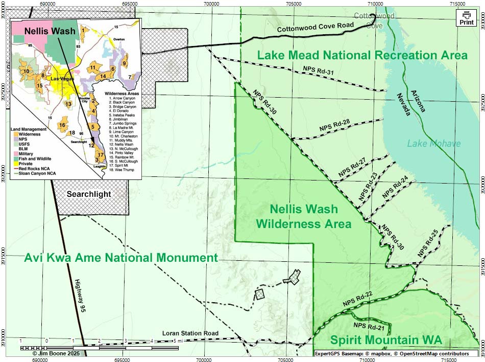 Nellis Wash Wilderness Area Map